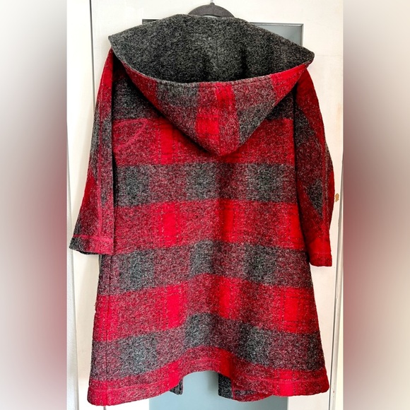 Max Studio Hooded Wool Blend Red and Grey Plaid Women Jacket Coat Size Small - Picture 10 of 11